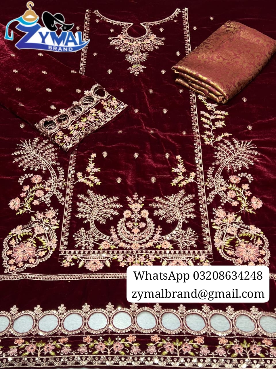 Zymal Brand Sk.009M B – Winter 2026 Velvet 9000 Micro Embroidered Suit with Jamawar Trouser