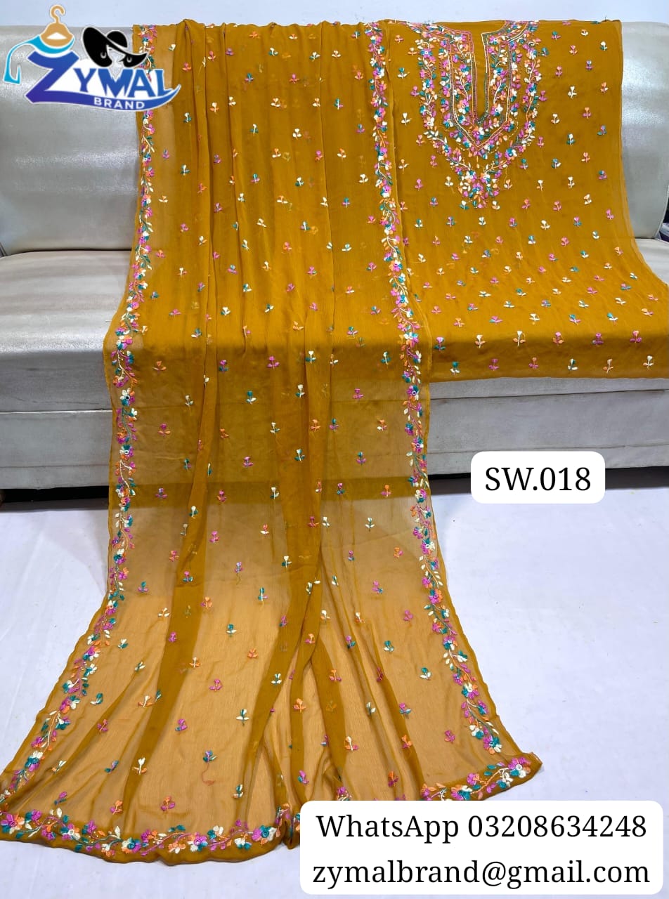 ZB SW018 – Handmade Multi-Thread Pakka Boor &amp; Mirror Work 2-Piece Bamber Chiffon Suit