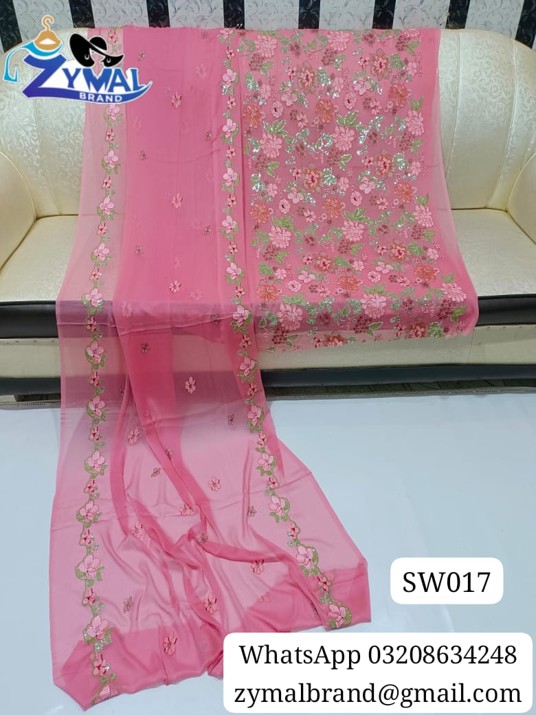 ZB SW017 – Fancy Breeza Collection 2-Piece Bamber Chiffon Suit with Jall & Botti Work