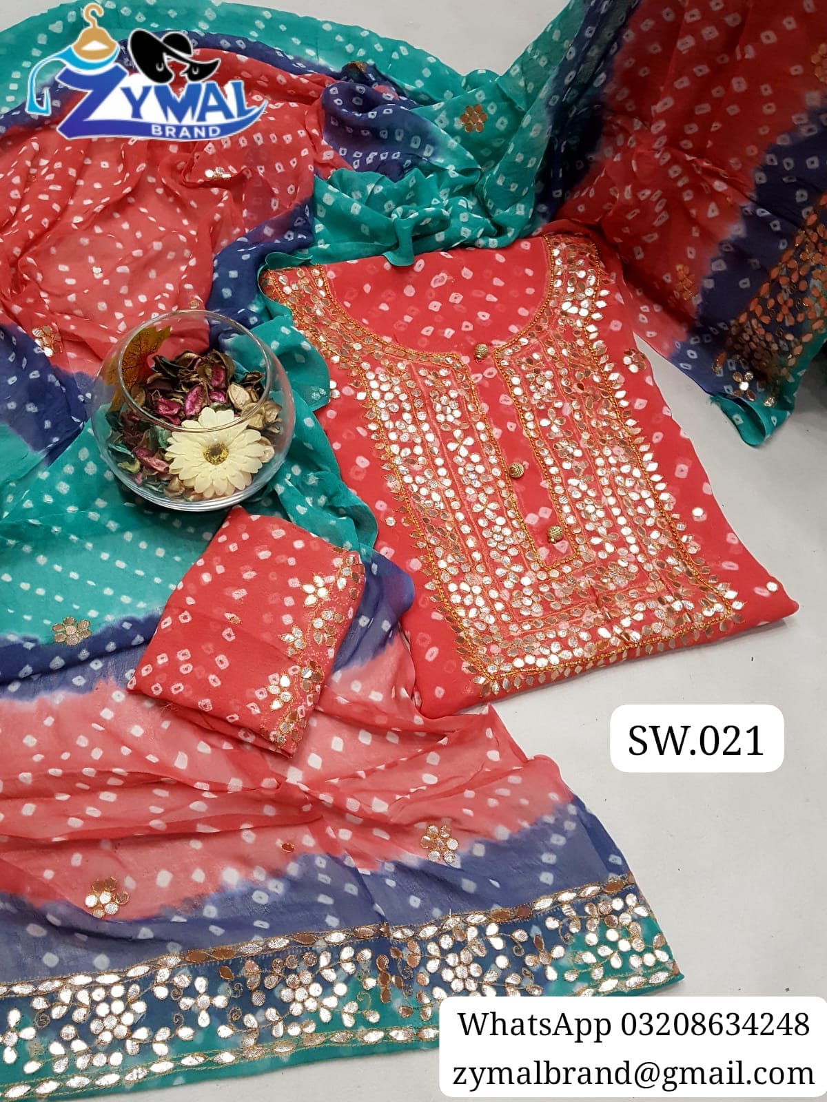 Zymal Brand SW021 – Handmade Traditional Rajasthani Chunri Suit | Krinkal Chiffon 2-Piece