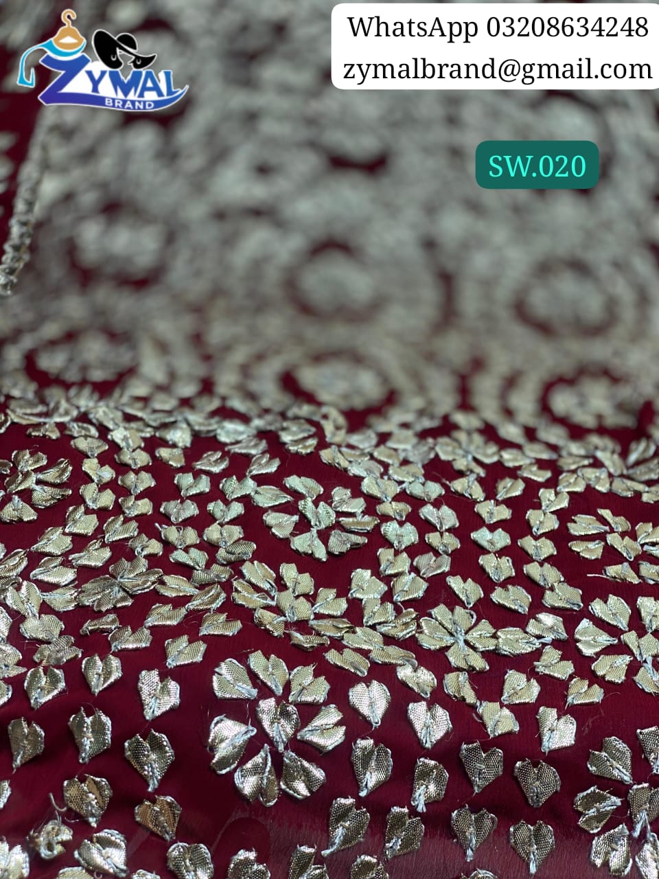 Zymal Brand SW020 – Handmade Traditional Gotta Work Bamber Chiffon Suit (2 Piece)