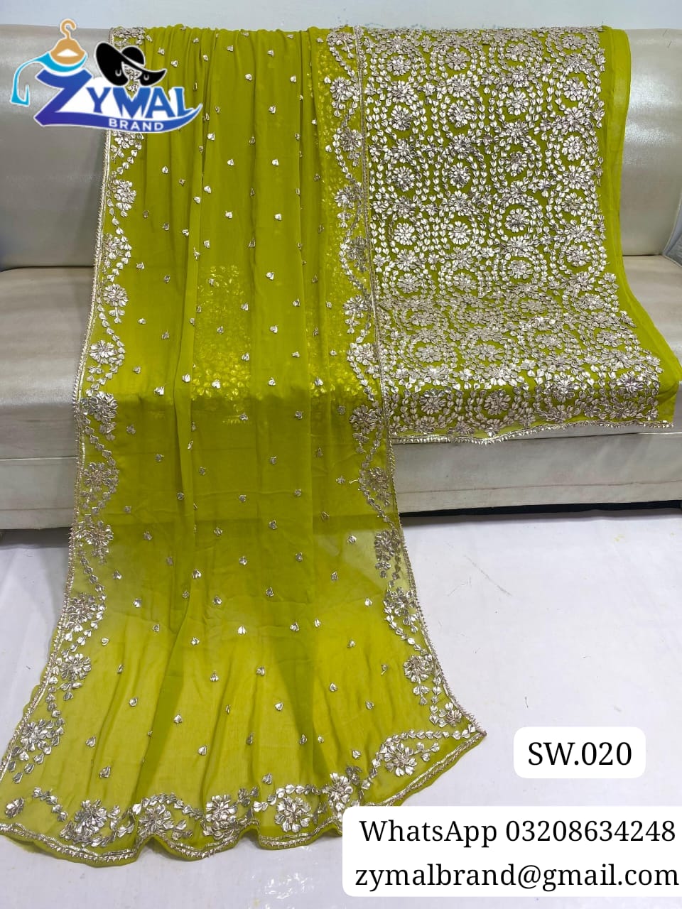 Zymal Brand SW020 – Handmade Traditional Gotta Work Bamber Chiffon Suit (2 Piece)