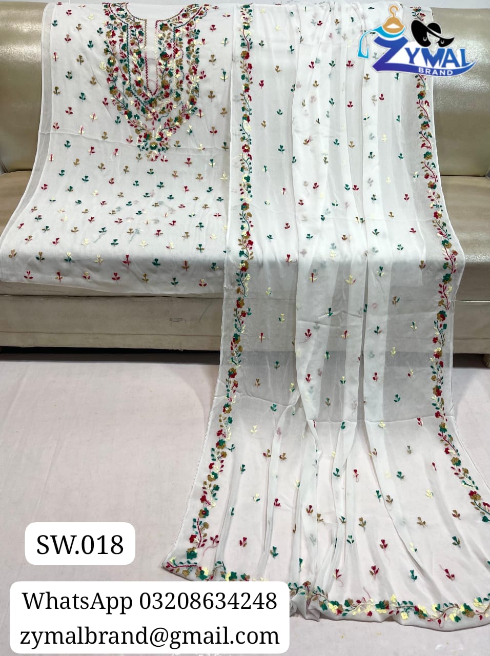 ZB SW018 – Handmade Multi-Thread Pakka Boor & Mirror Work 2-Piece Bamber Chiffon Suit