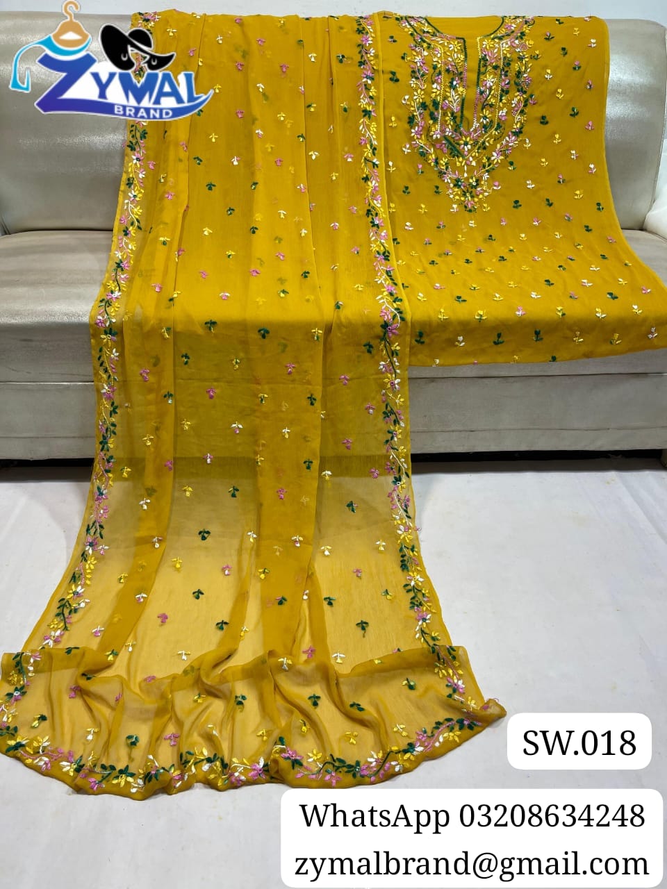 ZB SW018 – Handmade Multi-Thread Pakka Boor & Mirror Work 2-Piece Bamber Chiffon Suit