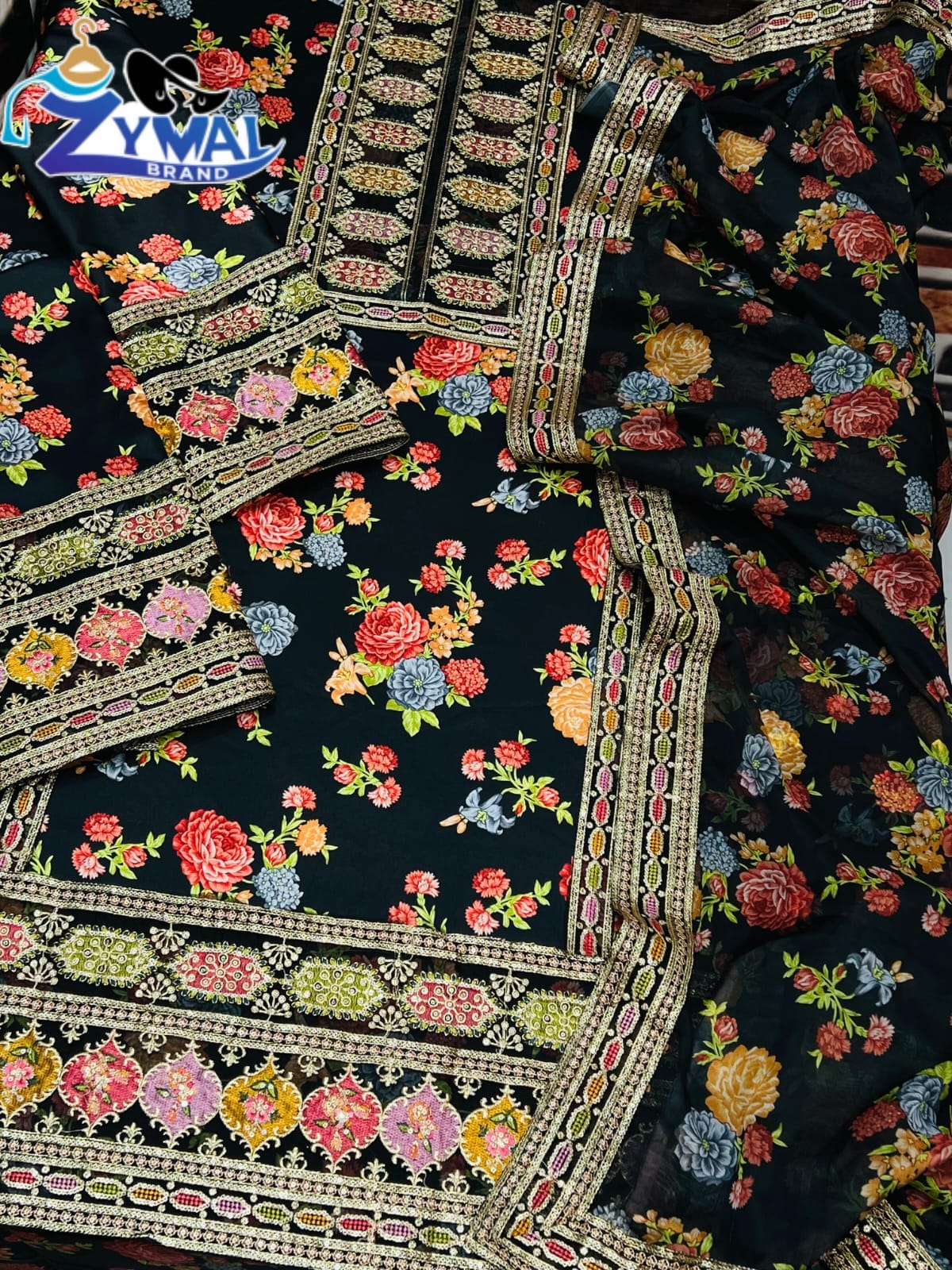 ZB Sk.010A – Winter 2026 Silk Shamooz 3Pc Printed & Embroidered Suit