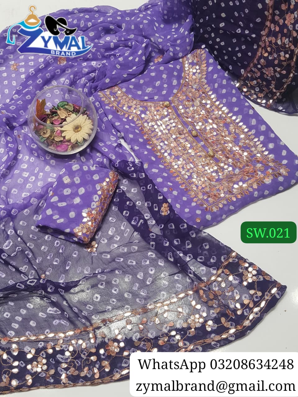 Zymal Brand SW021 – Handmade Traditional Rajasthani Chunri Suit | Krinkal Chiffon 2-Piece