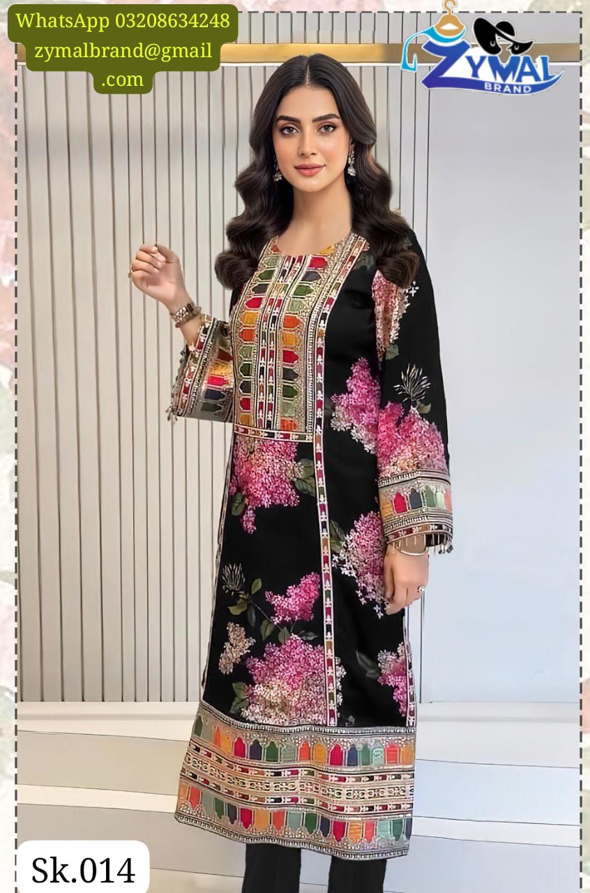 Zymal Winter Collection 2026 | Sk.014 Silk Shamooz 3PC Printed & Embroidered Suit