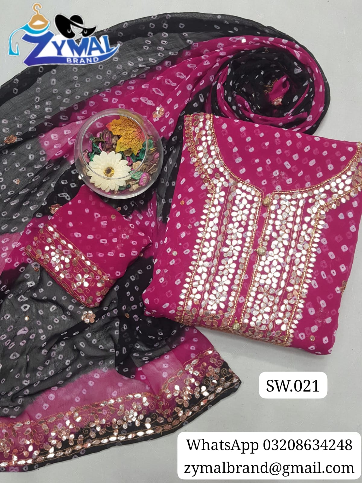 Zymal Brand SW021 – Handmade Traditional Rajasthani Chunri Suit | Krinkal Chiffon 2-Piece