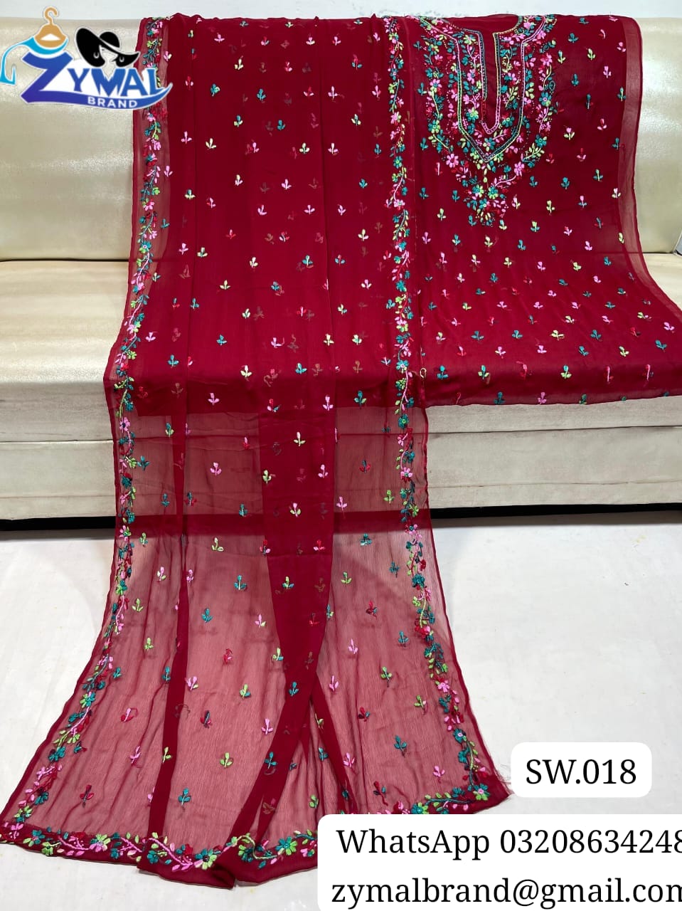 ZB SW018 – Handmade Multi-Thread Pakka Boor & Mirror Work 2-Piece Bamber Chiffon Suit
