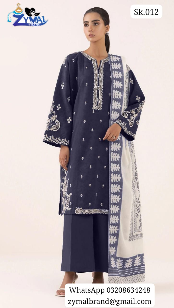 ZB S Sk.013 – Winter 2026 Dhanak 3Pc Heavy Embroidered Suit with Wool Shawl