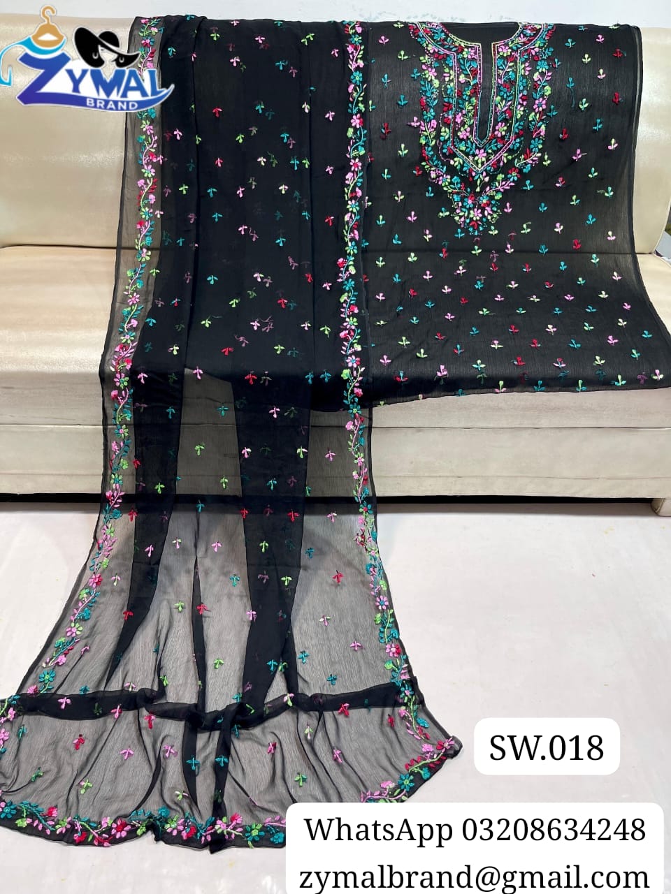 ZB SW018 – Handmade Multi-Thread Pakka Boor & Mirror Work 2-Piece Bamber Chiffon Suit