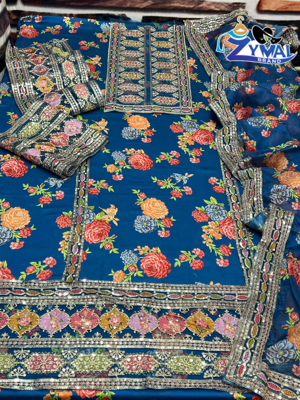 Zymal Winter Collection 2026 | Sk.013 Silk Shamooz 3PC Printed & Embroidered Suit