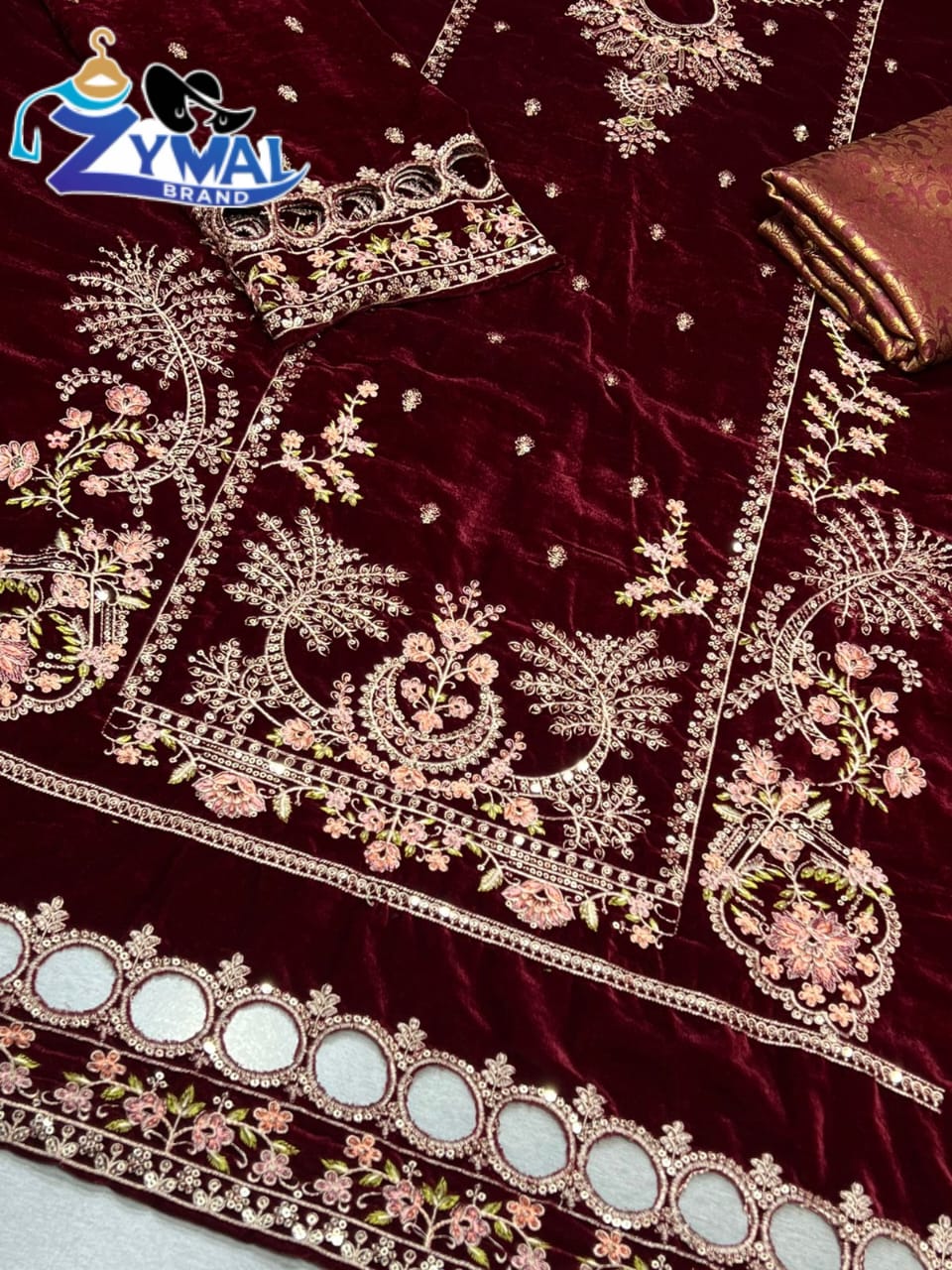 Zymal Brand Sk.009M B – Winter 2026 Velvet 9000 Micro Embroidered Suit with Jamawar Trouser