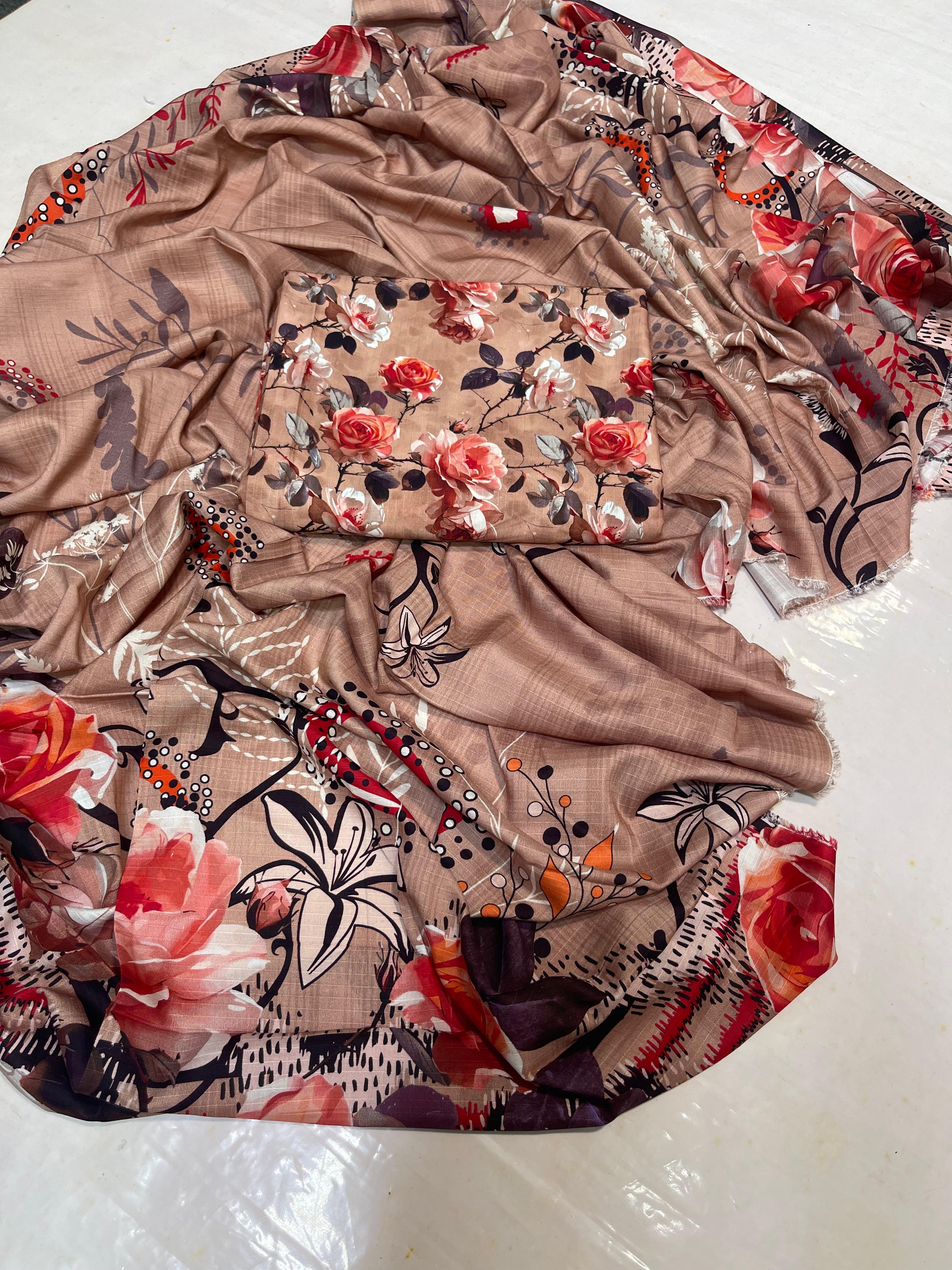 Zymal Brand SW001 – Premium Doriya Lilan Printed 3-Piece Suit | Elegant Shirt, Dupatta & Trouser Set