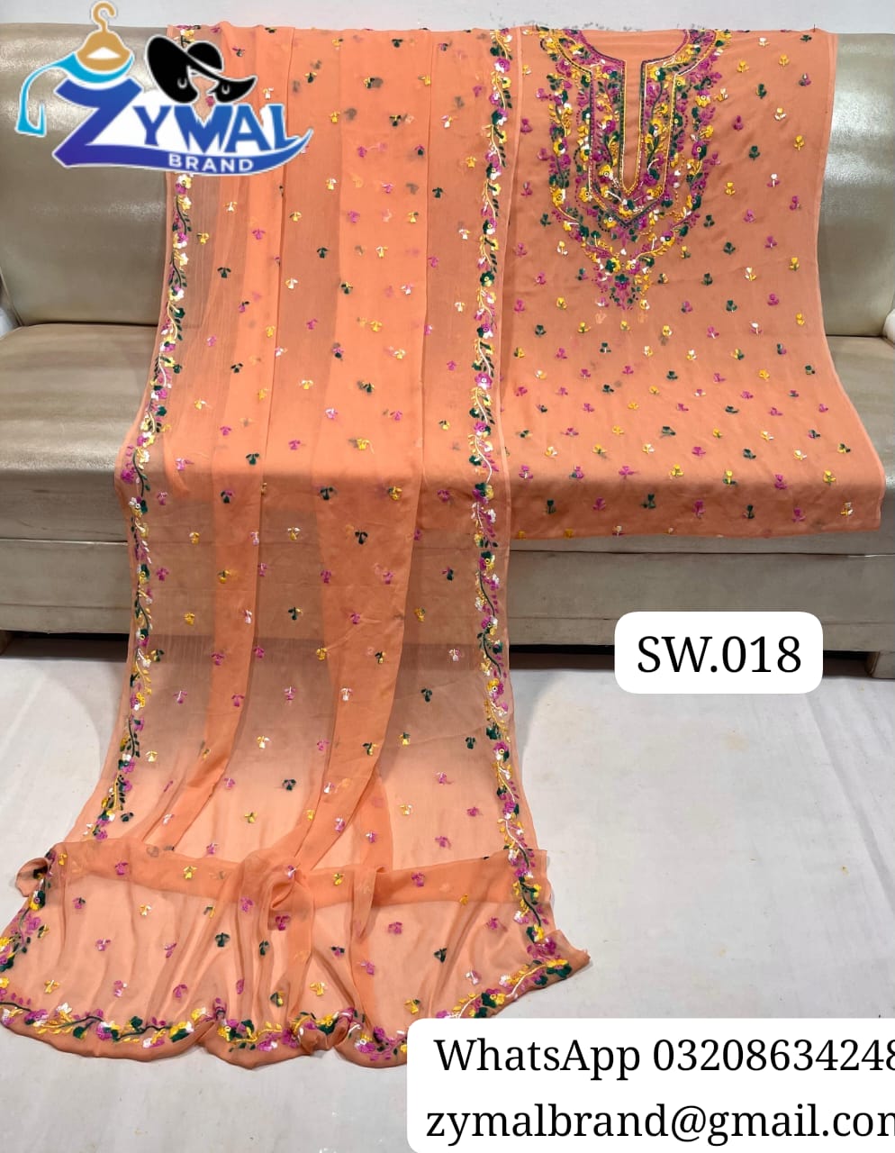 ZB SW018 – Handmade Multi-Thread Pakka Boor & Mirror Work 2-Piece Bamber Chiffon Suit