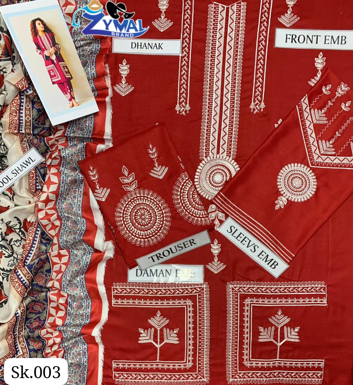 Zymal Brand SK003-E – Winter Collection 2025 | Dhanak Fabric 3-Piece Embroidered Suit