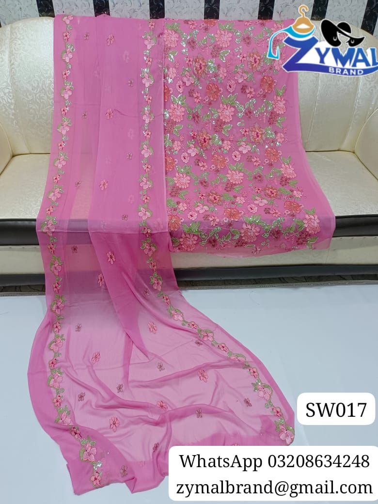 ZB SW017 – Fancy Breeza Collection 2-Piece Bamber Chiffon Suit with Jall & Botti Work