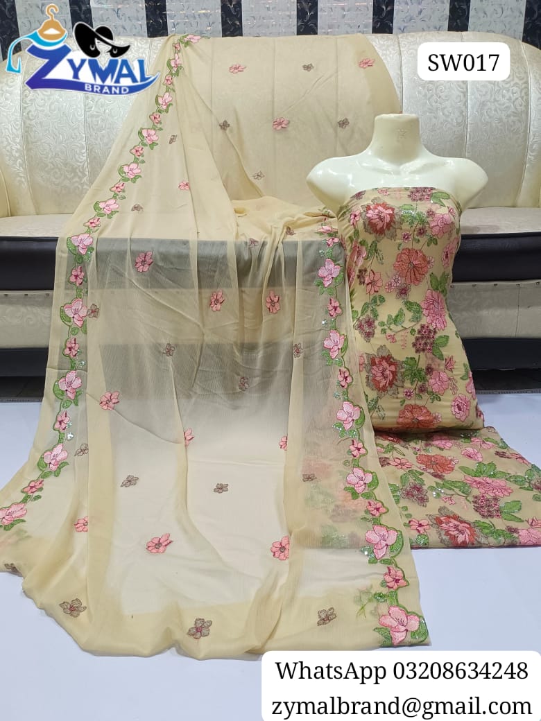 ZB SW017 – Fancy Breeza Collection 2-Piece Bamber Chiffon Suit with Jall & Botti Work