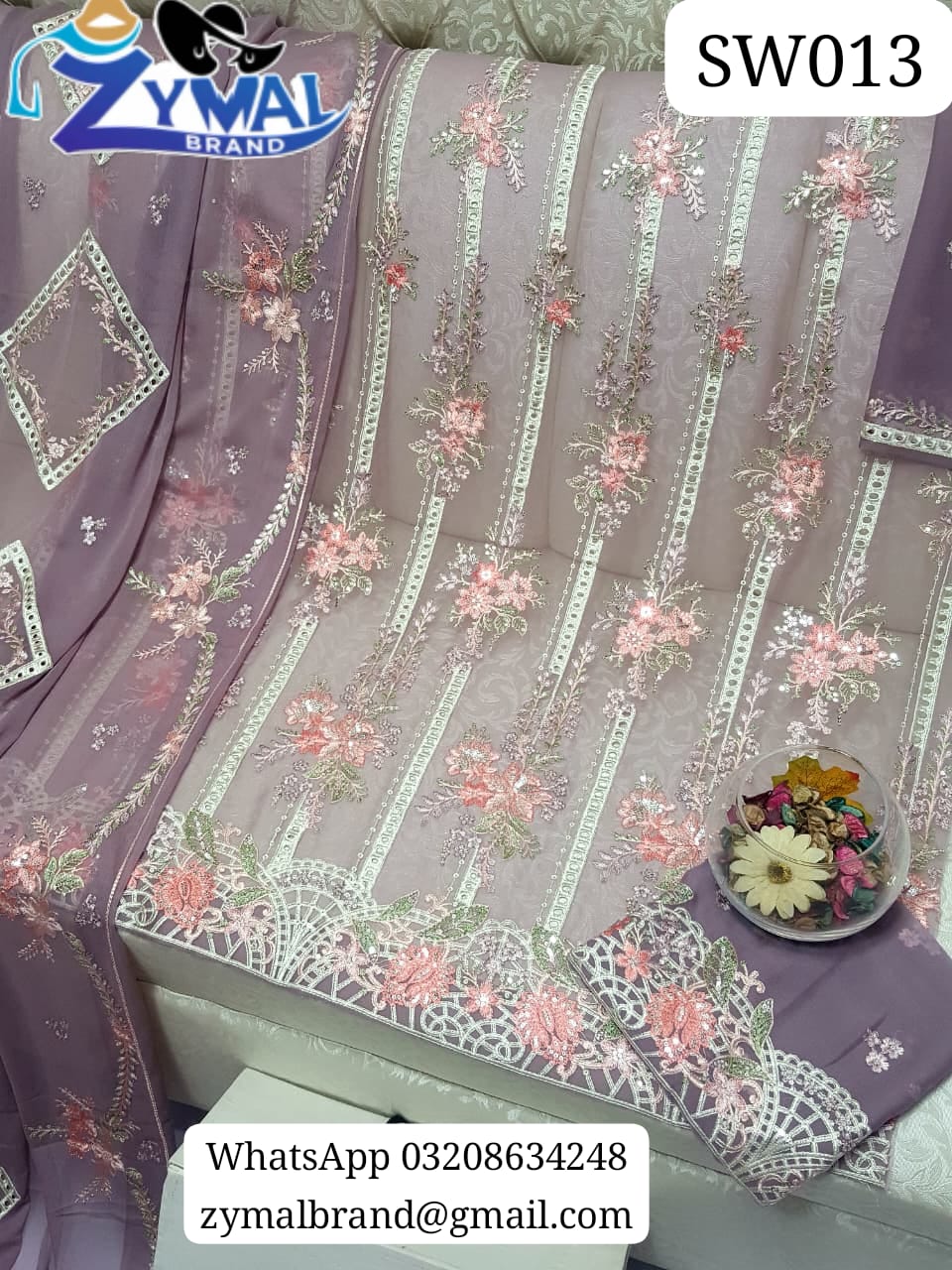 Zymal SW013 – Festive Embroidered Pure Chiffon 2-Piece Suit