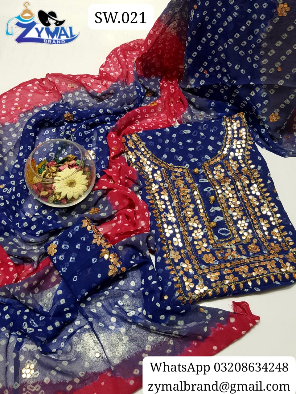 Zymal Brand SW021 – Handmade Traditional Rajasthani Chunri Suit | Krinkal Chiffon 2-Piece