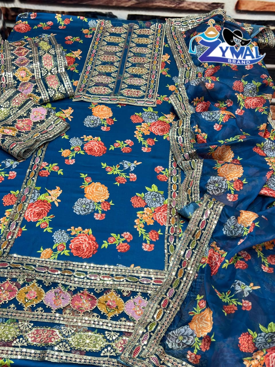 Zymal Winter Collection 2026 | Sk.013 Silk Shamooz 3PC Printed & Embroidered Suit