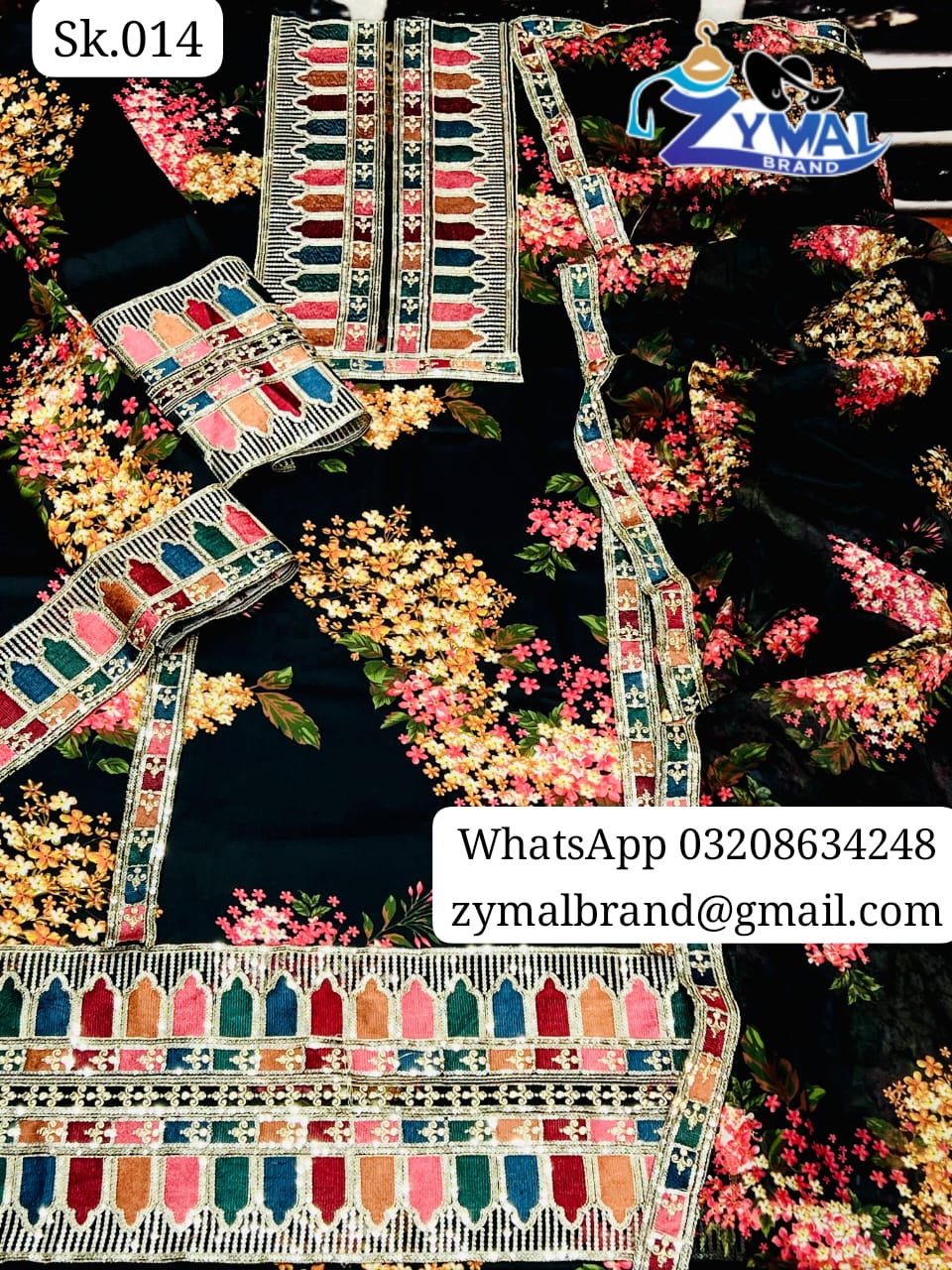 Zymal Winter Collection 2026 | Sk.014 Silk Shamooz 3PC Printed & Embroidered Suit