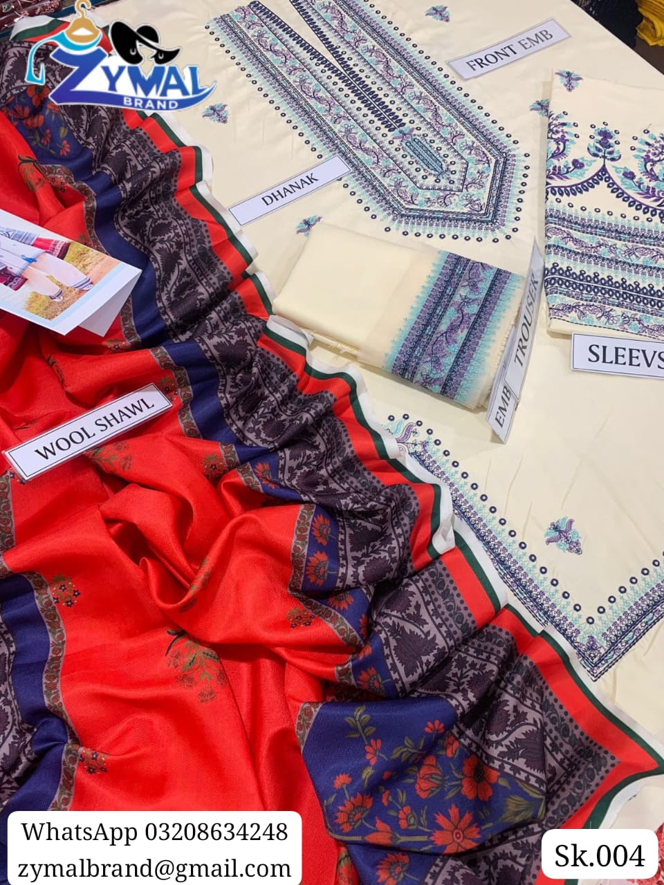 Zymal Brand SK004-HR – Winter Collection 2025 | Dhanak Fabric 3-Piece Embroidered Suit