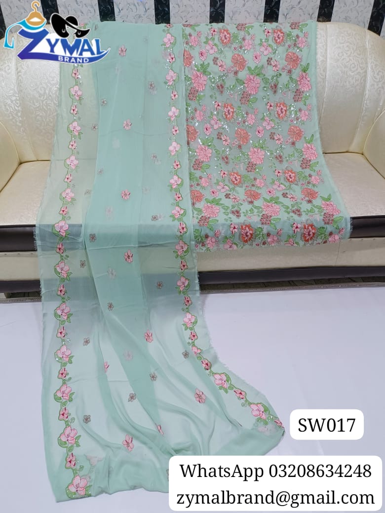 ZB SW017 – Fancy Breeza Collection 2-Piece Bamber Chiffon Suit with Jall & Botti Work