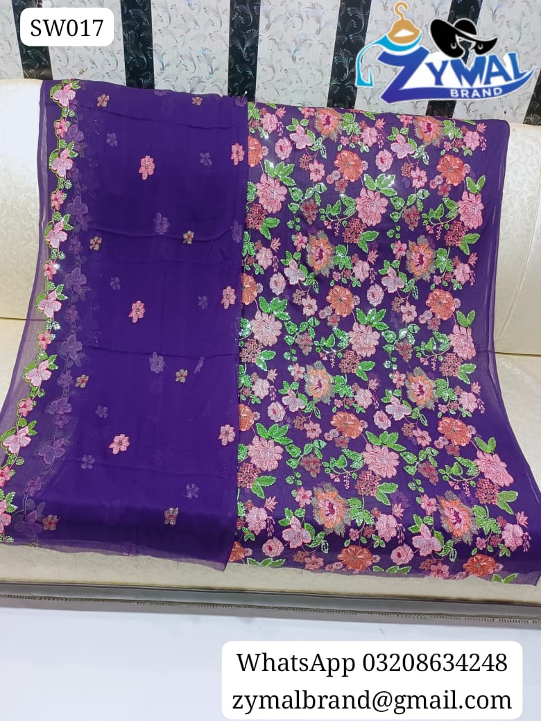 ZB SW017 – Fancy Breeza Collection 2-Piece Bamber Chiffon Suit with Jall & Botti Work