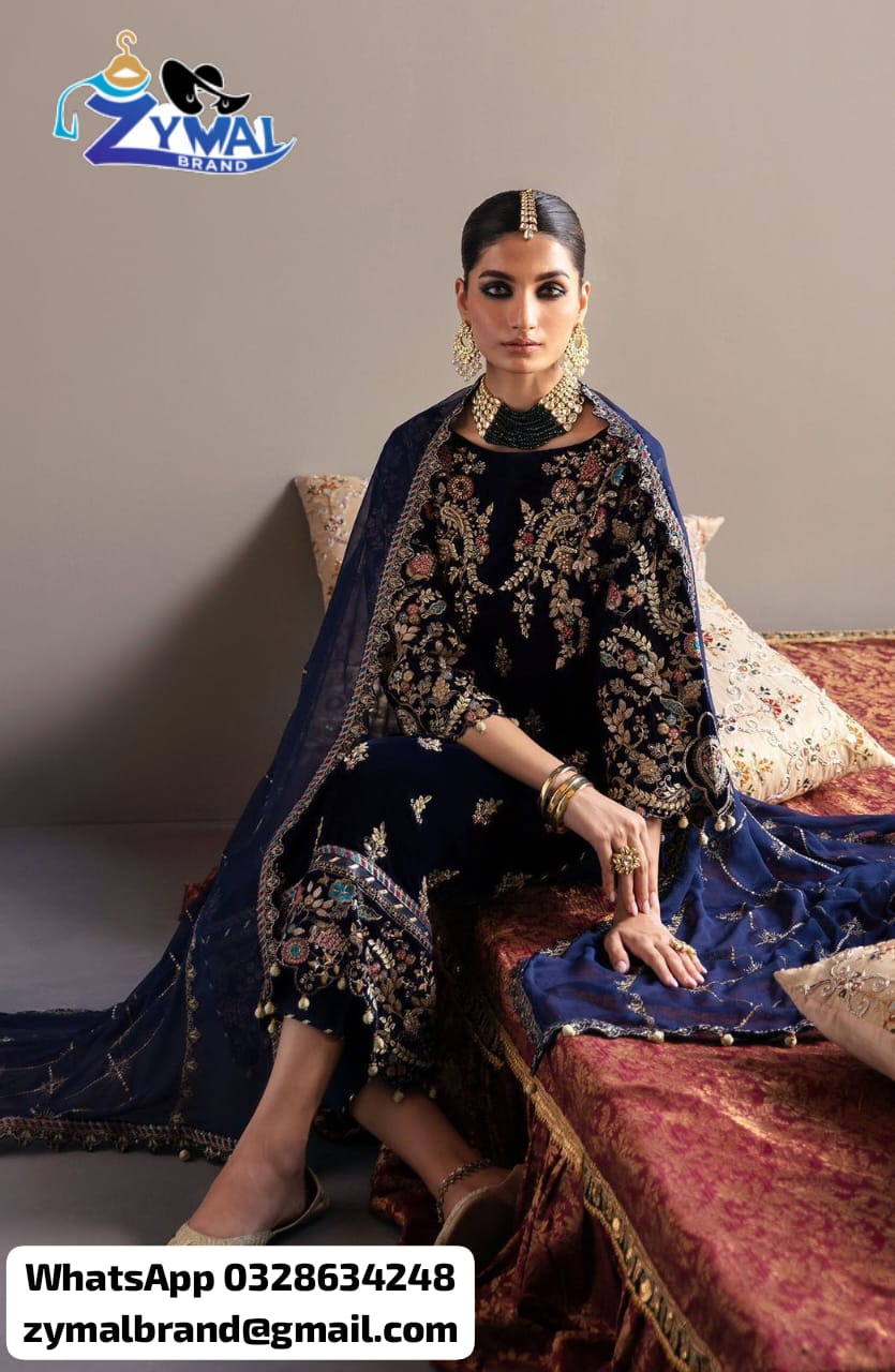 Zymal E Adeel Unstitched Velvet Suit – Heavy Embroidered 3 Piece Replica