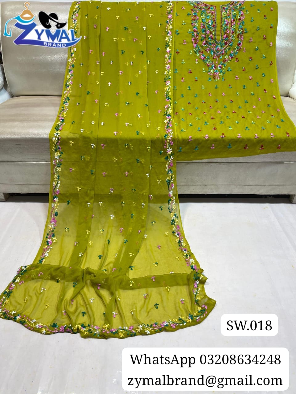 ZB SW018 – Handmade Multi-Thread Pakka Boor & Mirror Work 2-Piece Bamber Chiffon Suit