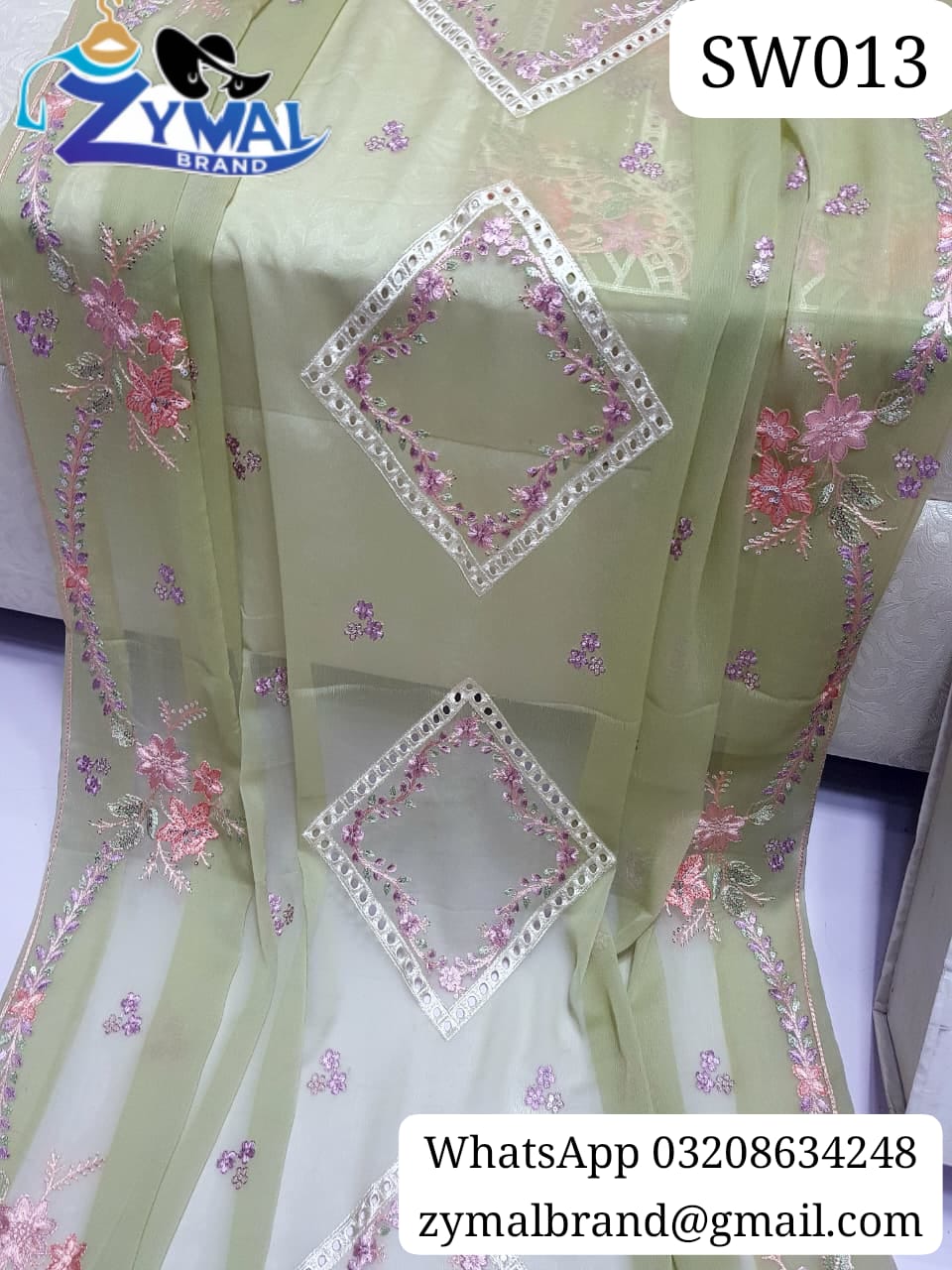 Zymal SW013 – Festive Embroidered Pure Chiffon 2-Piece Suit