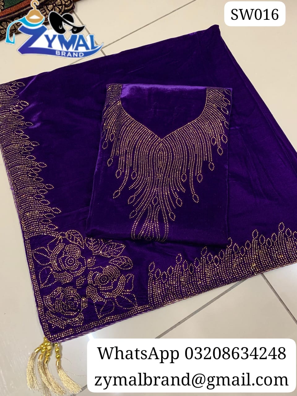 ZB SW016 – Luxury Velvet 2-Piece Suit with Stone Work & Embroidered Dupatta