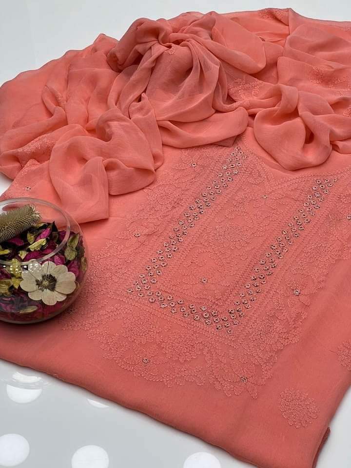 Zymal Brand – Handmade Shadow Shesha Embroidered Krinkle Chiffon Suit | New Arrival 2025