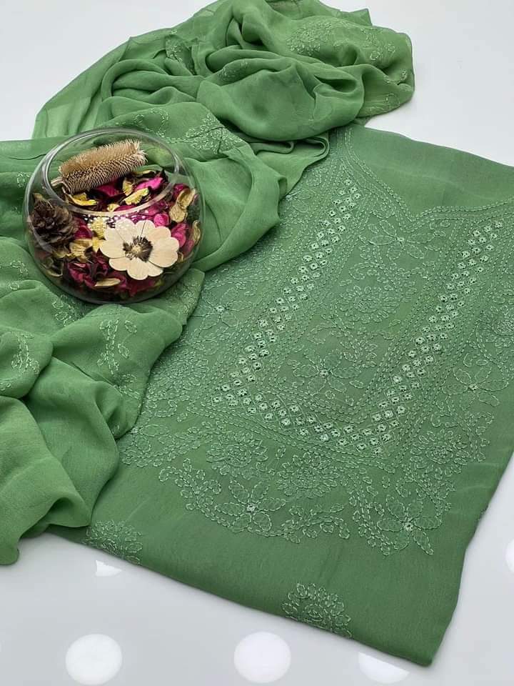 Zymal Brand – Handmade Shadow Shesha Embroidered Krinkle Chiffon Suit | New Arrival 2025