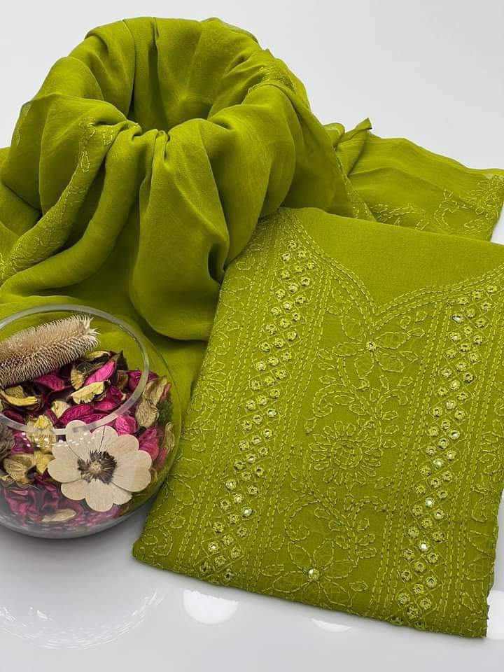 Zymal Brand – Handmade Shadow Shesha Embroidered Krinkle Chiffon Suit | New Arrival 2025