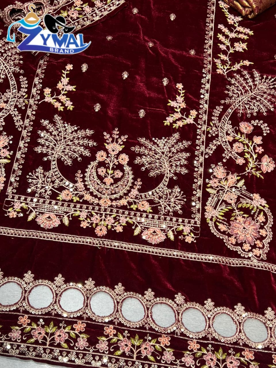 Zymal Brand Sk.009M B – Winter 2026 Velvet 9000 Micro Embroidered Suit with Jamawar Trouser