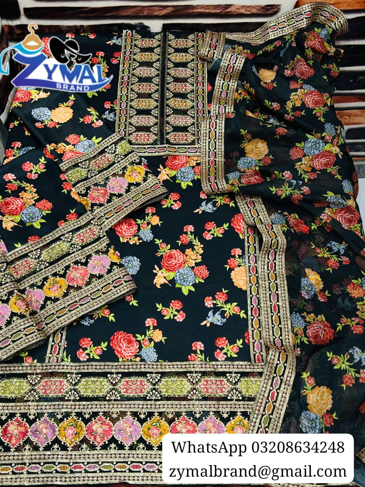 ZB Sk.010A – Winter 2026 Silk Shamooz 3Pc Printed & Embroidered Suit