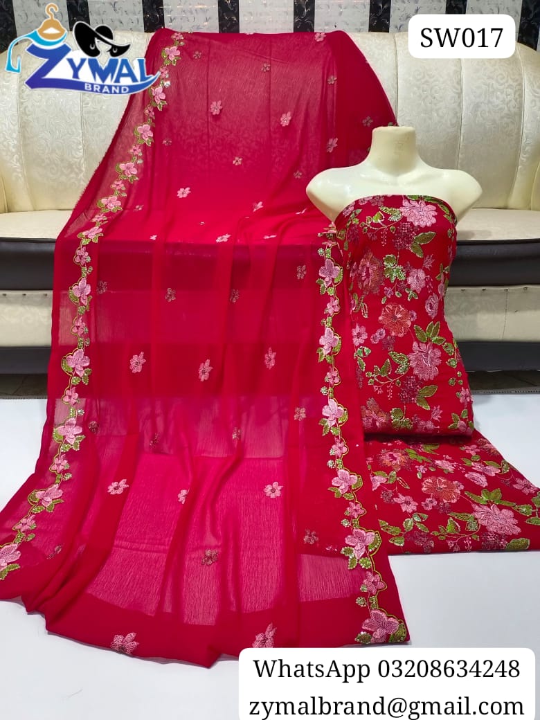 ZB SW017 – Fancy Breeza Collection 2-Piece Bamber Chiffon Suit with Jall & Botti Work