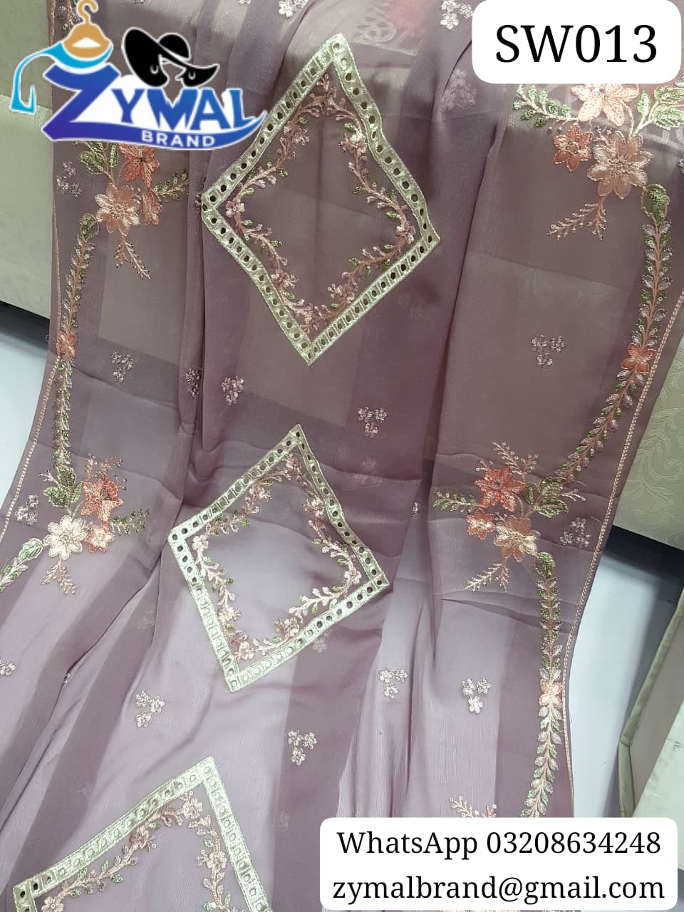 Zymal SW013 – Festive Embroidered Pure Chiffon 2-Piece Suit