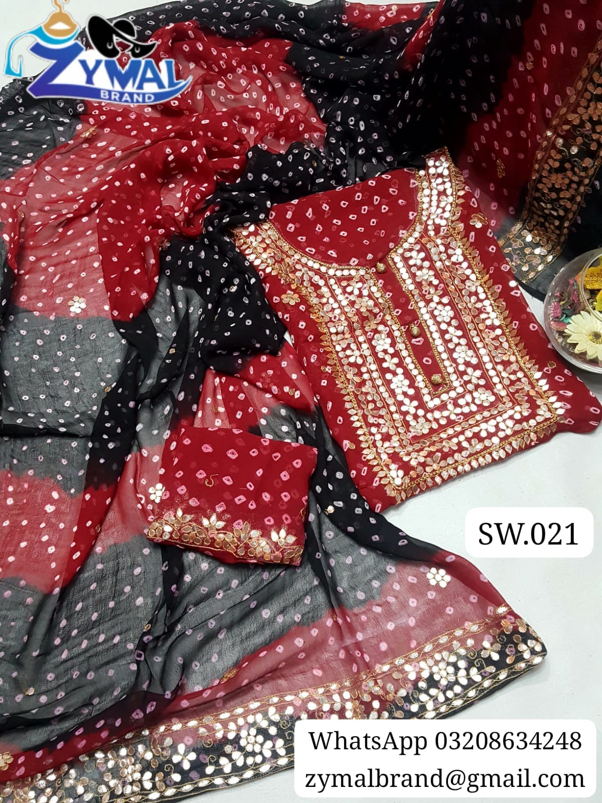 Zymal Brand SW021 – Handmade Traditional Rajasthani Chunri Suit | Krinkal Chiffon 2-Piece