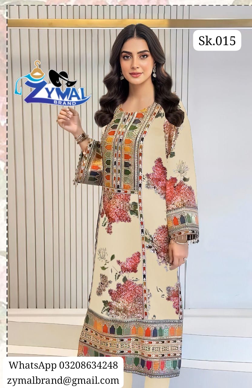 ZB Winter Collection 2026 | Sk.015 Silk Shamooz 3PC Printed & Embroidered Suit