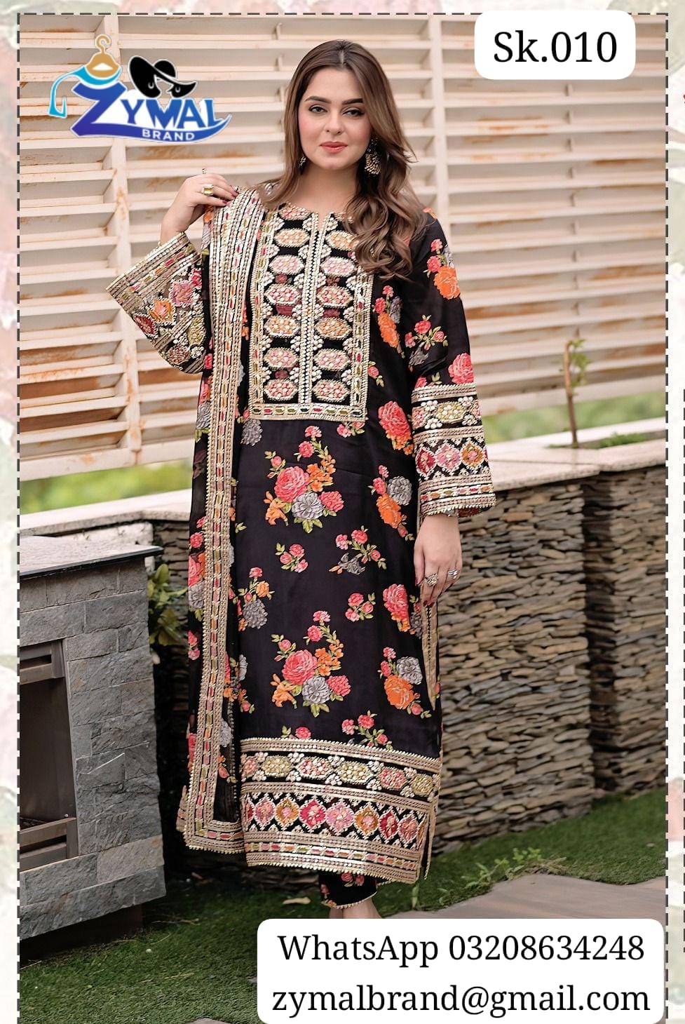 ZB Sk.010A – Winter 2026 Silk Shamooz 3Pc Printed & Embroidered Suit