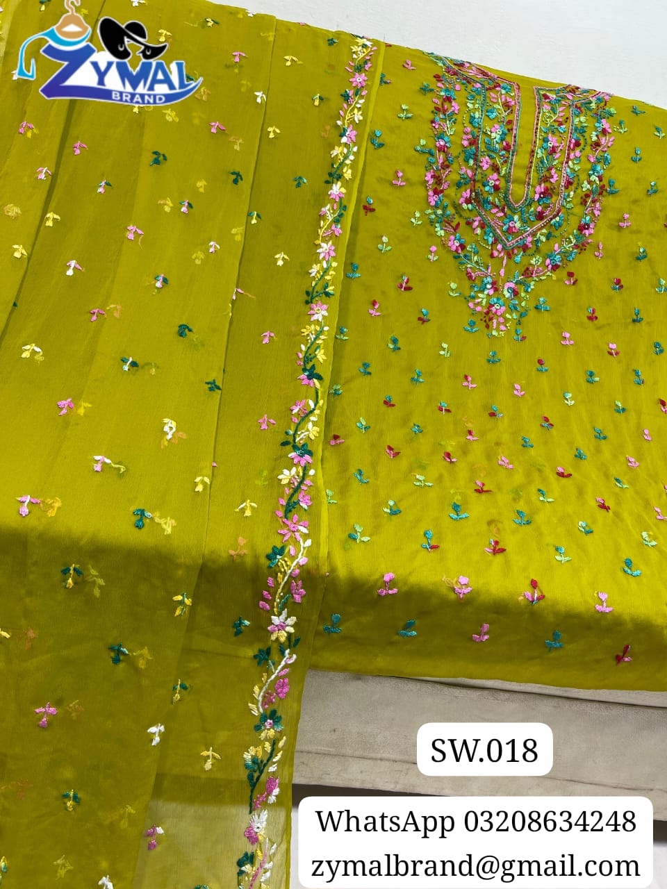 ZB SW018 – Handmade Multi-Thread Pakka Boor & Mirror Work 2-Piece Bamber Chiffon Suit