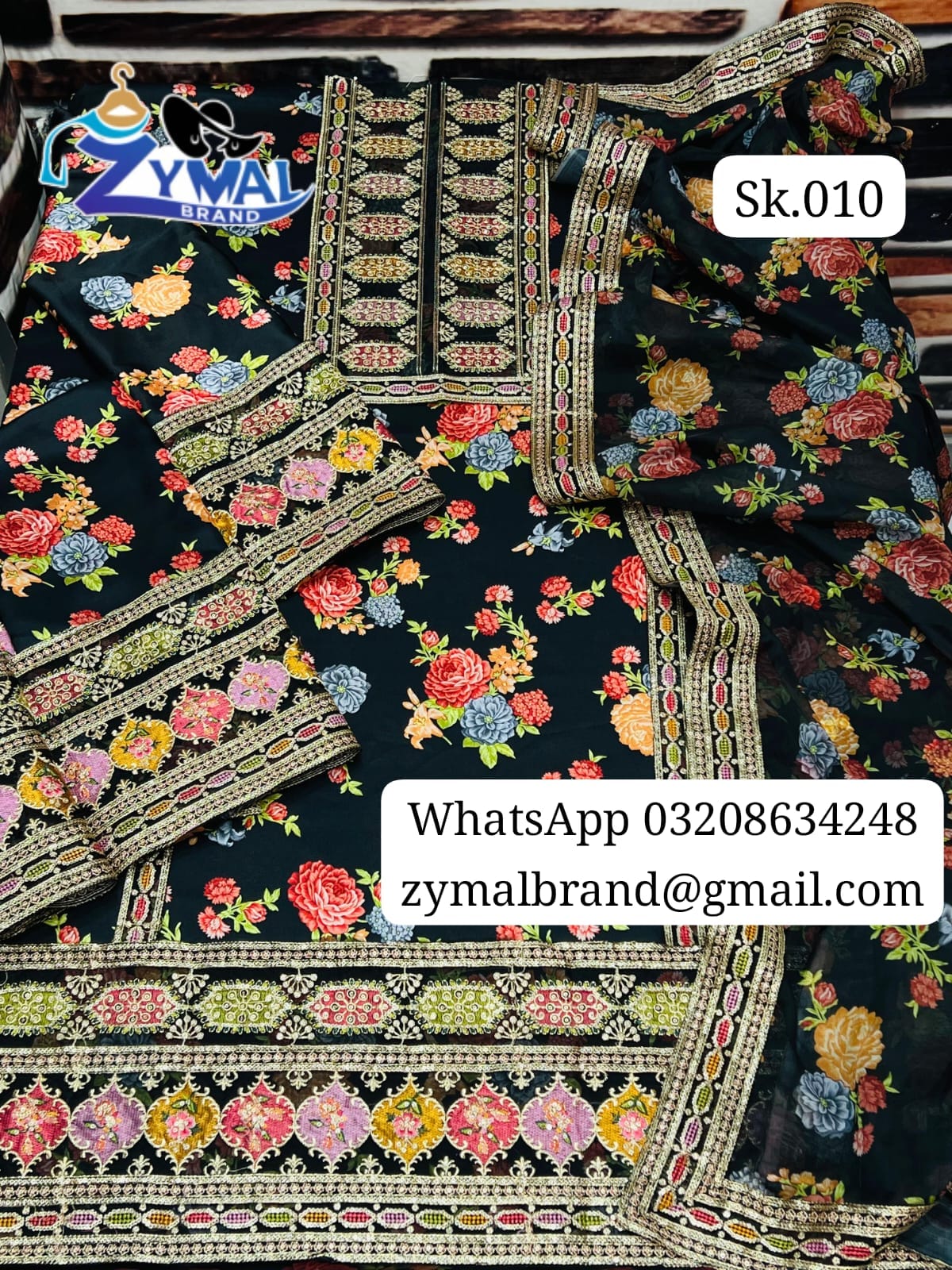 ZB Sk.010A – Winter 2026 Silk Shamooz 3Pc Printed & Embroidered Suit