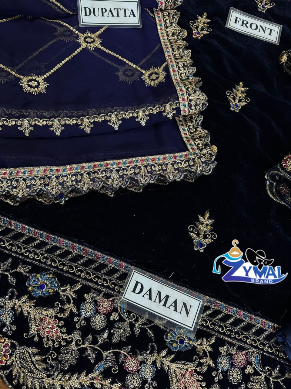 Zymal E Adeel Unstitched Velvet Suit – Heavy Embroidered 3 Piece Replica