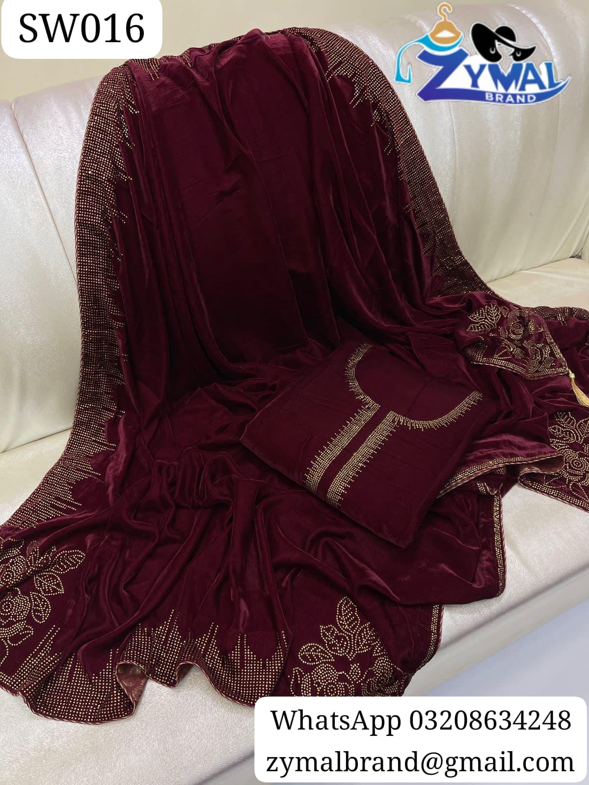 ZB SW016 – Luxury Velvet 2-Piece Suit with Stone Work & Embroidered Dupatta
