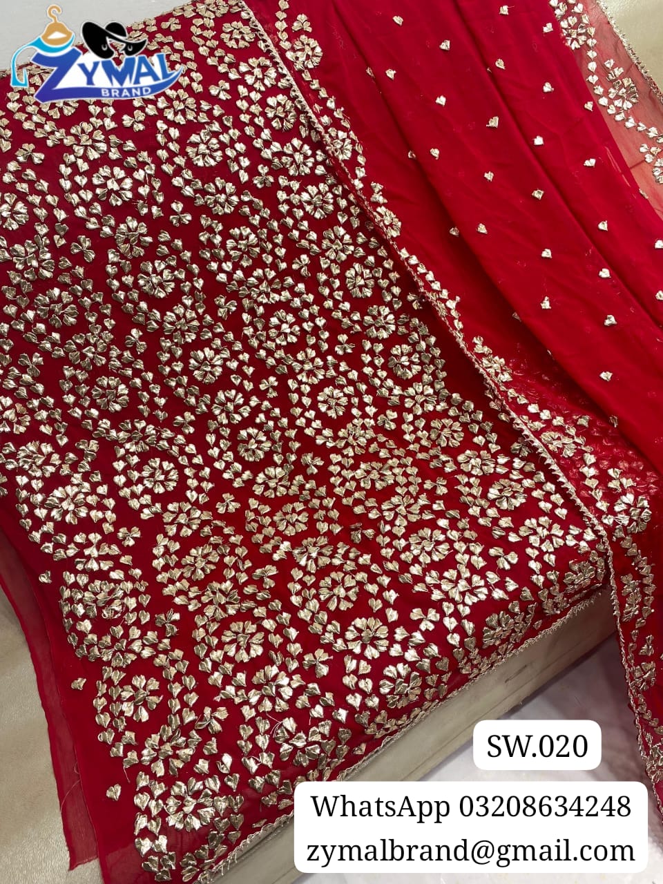 Zymal Brand SW020 – Handmade Traditional Gotta Work Bamber Chiffon Suit (2 Piece)