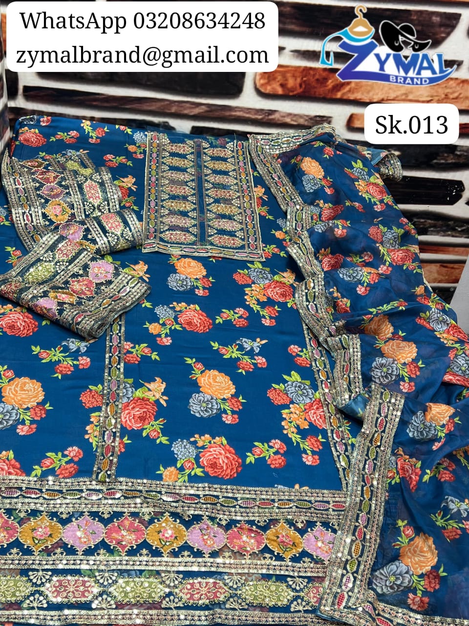 Zymal Winter Collection 2026 | Sk.013 Silk Shamooz 3PC Printed & Embroidered Suit