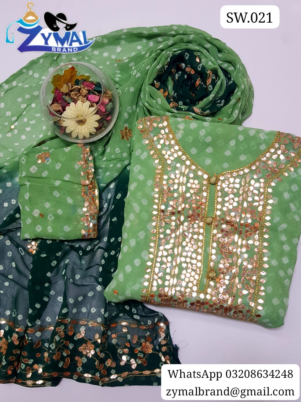 Zymal Brand SW021 – Handmade Traditional Rajasthani Chunri Suit | Krinkal Chiffon 2-Piece